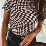 Black & White Checker Short Sleeve Mesh