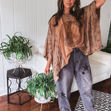 Washed Black Star Print Denim Barrel Pant