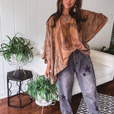 Washed Black Star Print Denim Barrel Pant