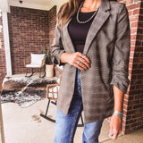Charcoal Multi Plaid Ruched Sleeve Blazer