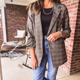 Charcoal Multi Plaid Ruched Sleeve Blazer