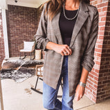 Charcoal Multi Plaid Ruched Sleeve Blazer