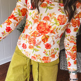 Floral Cream + Orange Mix Mesh Top