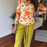Floral Cream + Orange Mix Mesh Top
