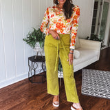 Floral Cream + Orange Mix Mesh Top