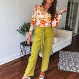 Floral Cream + Orange Mix Mesh Top