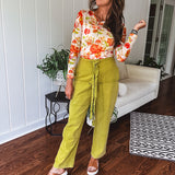 Floral Cream + Orange Mix Mesh Top