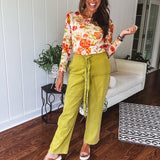 Floral Cream + Orange Mix Mesh Top