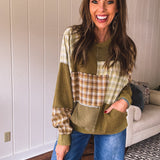 Olive Thermal Patchwork Mix & Match Pullover