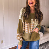Olive Thermal Patchwork Mix & Match Pullover