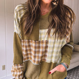 Olive Thermal Patchwork Mix & Match Pullover