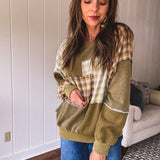 Olive Thermal Patchwork Mix & Match Pullover