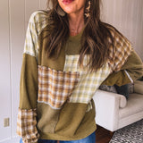 Olive Thermal Patchwork Mix & Match Pullover