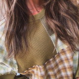 Olive Thermal Patchwork Mix & Match Pullover
