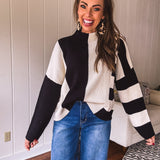 Black & White Stripe Colorblock Pullover Sweater
