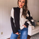 Black & White Stripe Colorblock Pullover Sweater