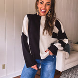 Black & White Stripe Colorblock Pullover Sweater