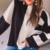 Black & White Stripe Colorblock Pullover Sweater