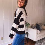 Black & White Stripe Colorblock Pullover Sweater