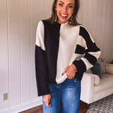 Black & White Stripe Colorblock Pullover Sweater
