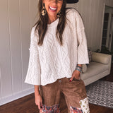 Powder Cream Cable Knit Sweater