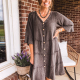 Ash Mineral Wash Cotton Button Front Dress