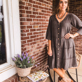 Ash Mineral Wash Cotton Button Front Dress