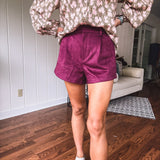 Plum High Waist Suede Shorts