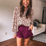 Plum High Waist Suede Shorts