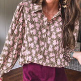 Olive + Blush Floral V Neck Blouse