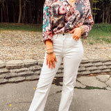 Cream High Rise Tummy Control Raw Hem Denim
