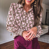 Olive + Blush Floral V Neck Blouse
