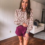Plum High Waist Suede Shorts