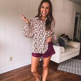 Olive + Blush Floral V Neck Blouse