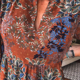 Rust + Blue Floral Midi Dress