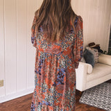Rust + Blue Floral Midi Dress