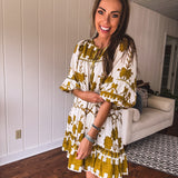 Mustard Green Tribal Tiered Dress