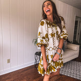 Mustard Green Tribal Tiered Dress