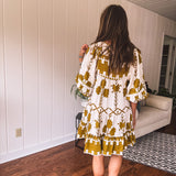 Mustard Green Tribal Tiered Dress
