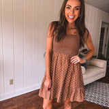 Brown Polka Dot Bow Smock Dress