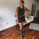 Black Pearl Accent Sheer S/S Mesh