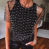 Black Pearl Accent Sheer S/S Mesh