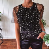 Black Pearl Accent Sheer S/S Mesh