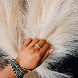 Turquoise Oval Double CZ Ring