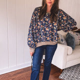 Vintage Floral Round Hem Dolman Crew