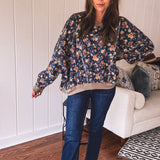 Vintage Floral Round Hem Dolman Crew