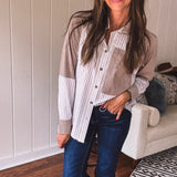 Hazelnut Stripe Block Mix Button Up