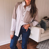 Hazelnut Stripe Block Mix Button Up