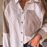Hazelnut Stripe Block Mix Button Up