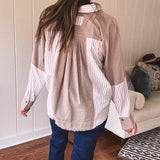 Hazelnut Stripe Block Mix Button Up